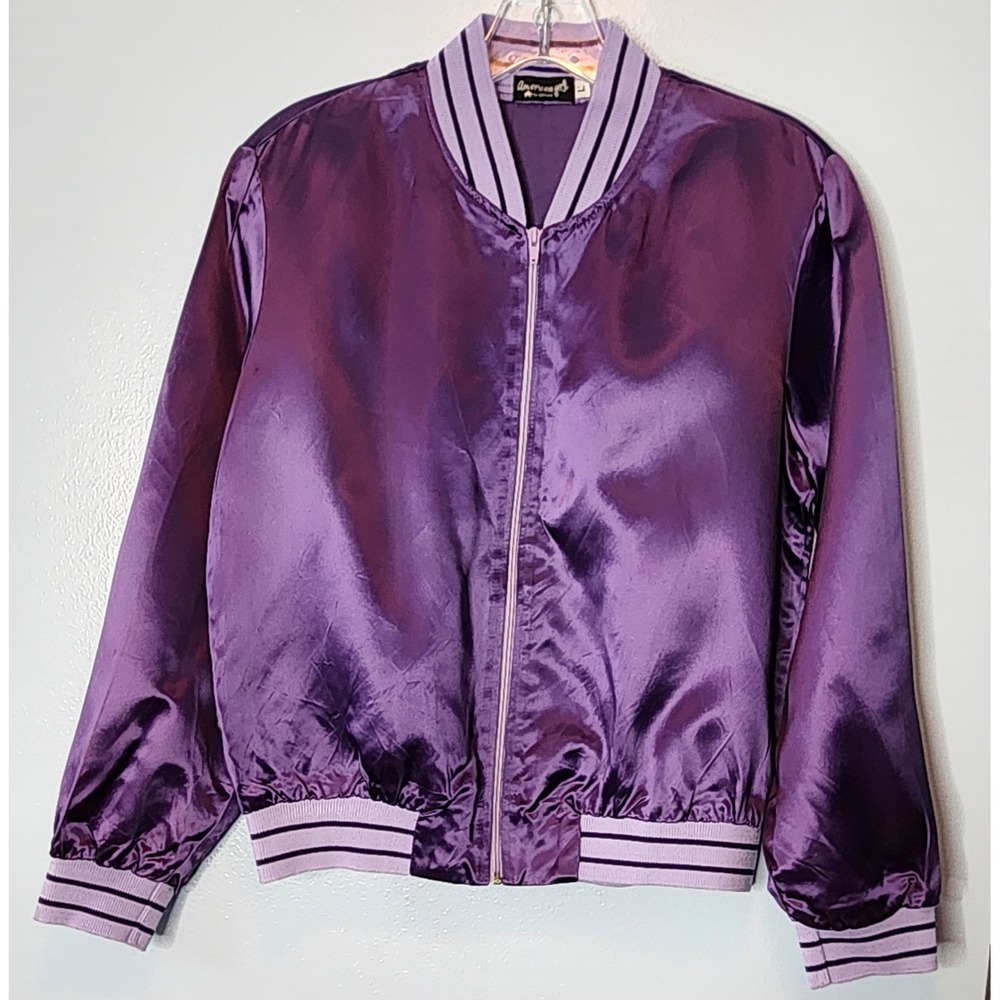 Vintage 90's American Girl Bomber Jacket Purple Princess Satin Varsity Large
